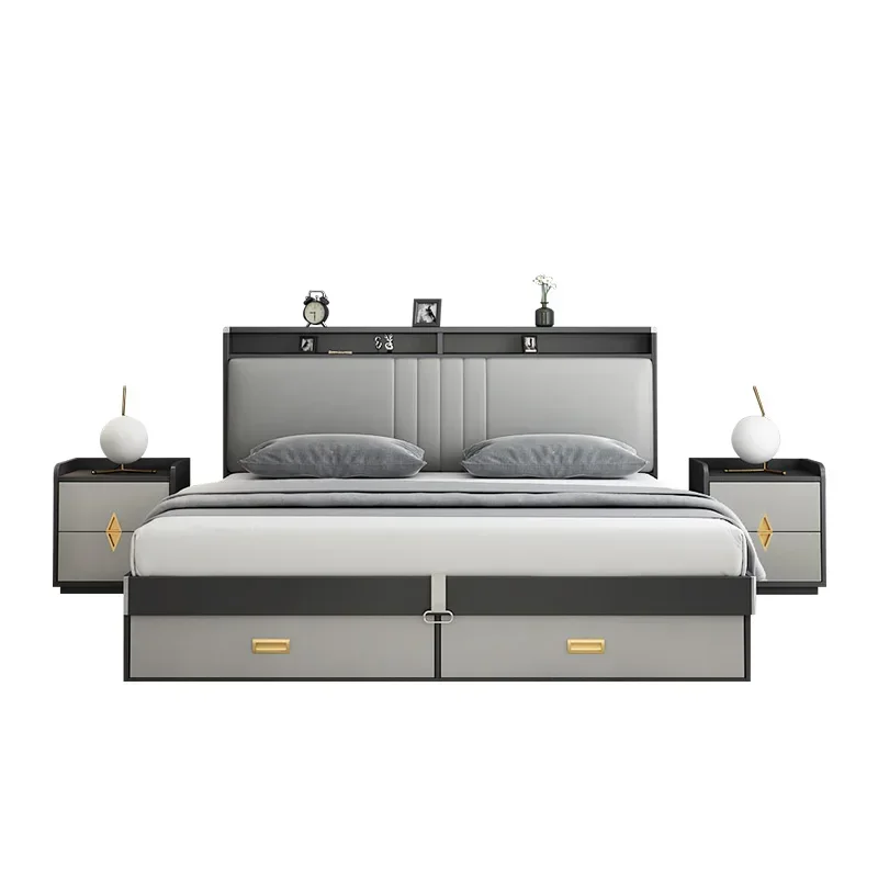 

Modern simple master bedroom 1.8 meters double storage bed Nordic 1.5m high box bed storage plateeconomical