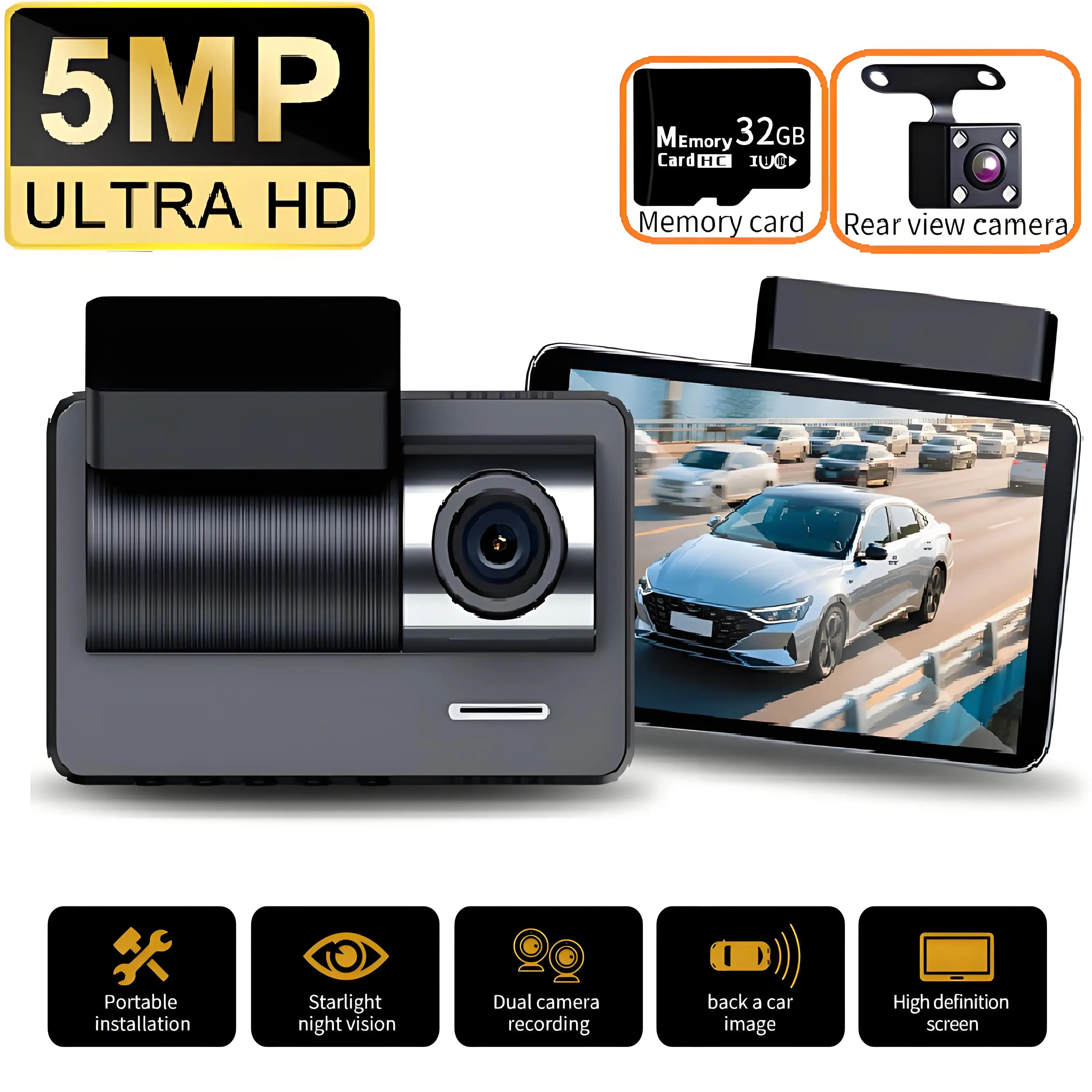 

Видеорегистратор 5 МП, рекордер ночного видения, видеоконтурная запись, IPS-экран, HD 2, камера, видеорегистратор, автомобильный видеорегистратор, монитор запуска