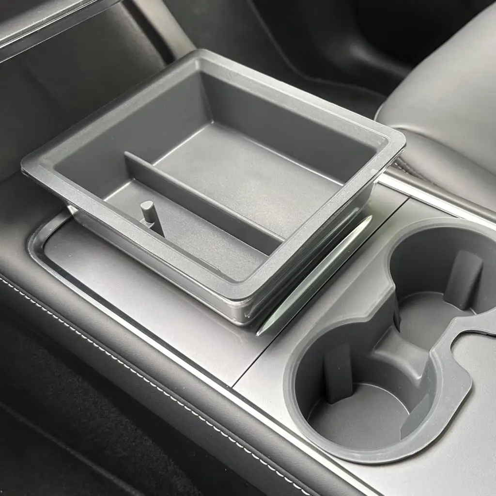 For Tesla Model 3 Y Center Console Storage box Transparent Tray with Silcone Water Cup Holder Car Key Card Slot