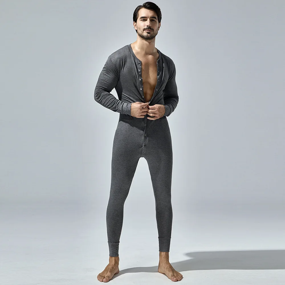 New Men\'s One-Piece Pajamas Home Fitness Wear Men\'s Bodysuit