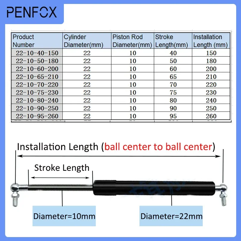 1 PC 150mm-260mm 55kgs/550N Furniture Strut Bar Universal Gas Spring Shock Absorber Hydraulic Lift Support RV Bed Car Machine