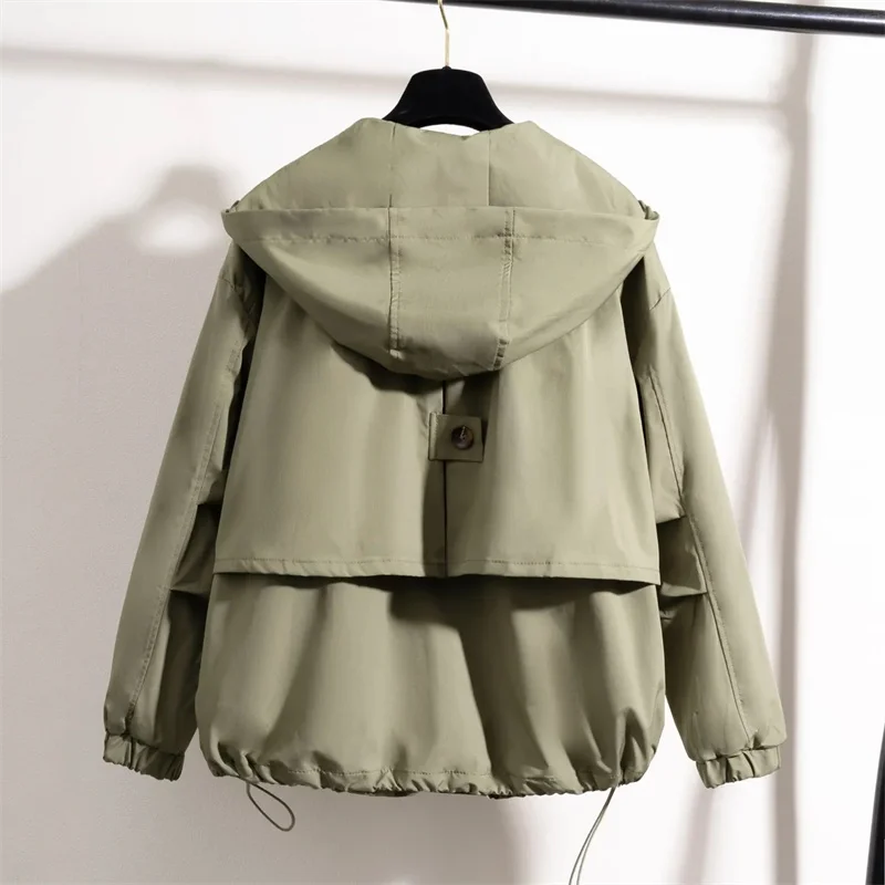 موضة ملابس العمل خندق معطف المرأة 2025 ربيع الخريف جديد مقنعين سترة واقية سترة الإناث حجم كبير أبلى ملابس خارجية قصيرة