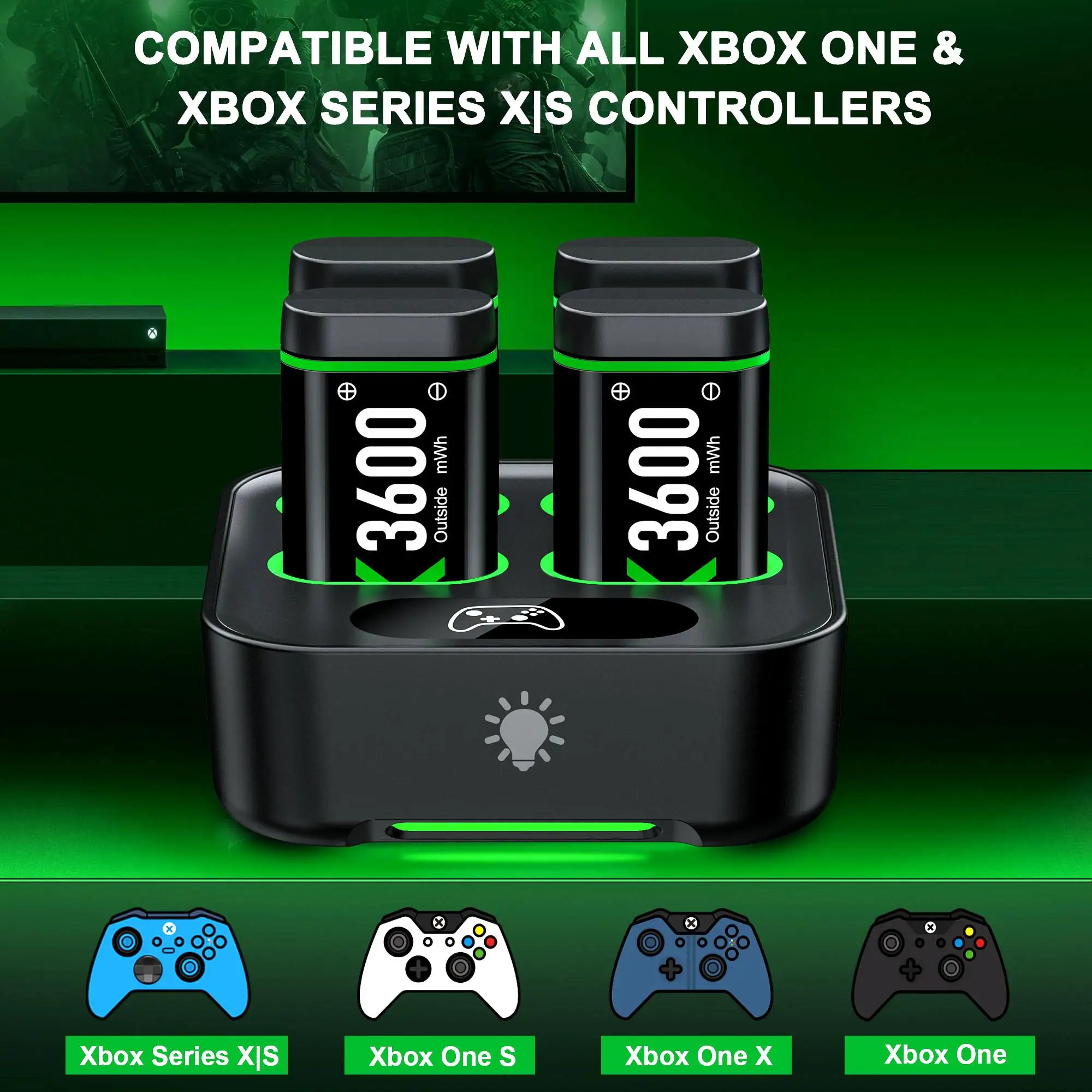 ESYWEN for Xbox One Controller Battery Charger Station with 4x3600mWh USB Rechargeable Packs – Compatible