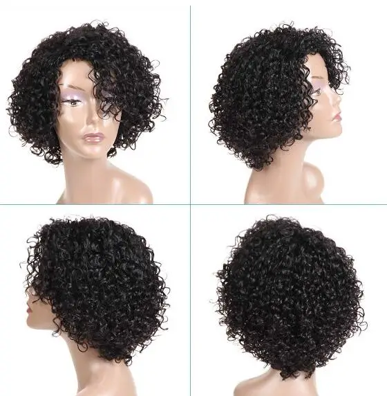 Peluca de cabello humano rizado para mujer, pelo corto Afro, corte Pixie, sin encaje frontal, brasileño Natural