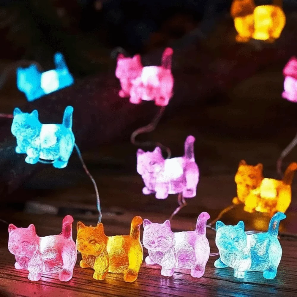 10/20pcs Lights Cat Shaped String Lights Cute Cartoon Kitten Decorative Light Battery Operated Christmas Tree Decorative Lights