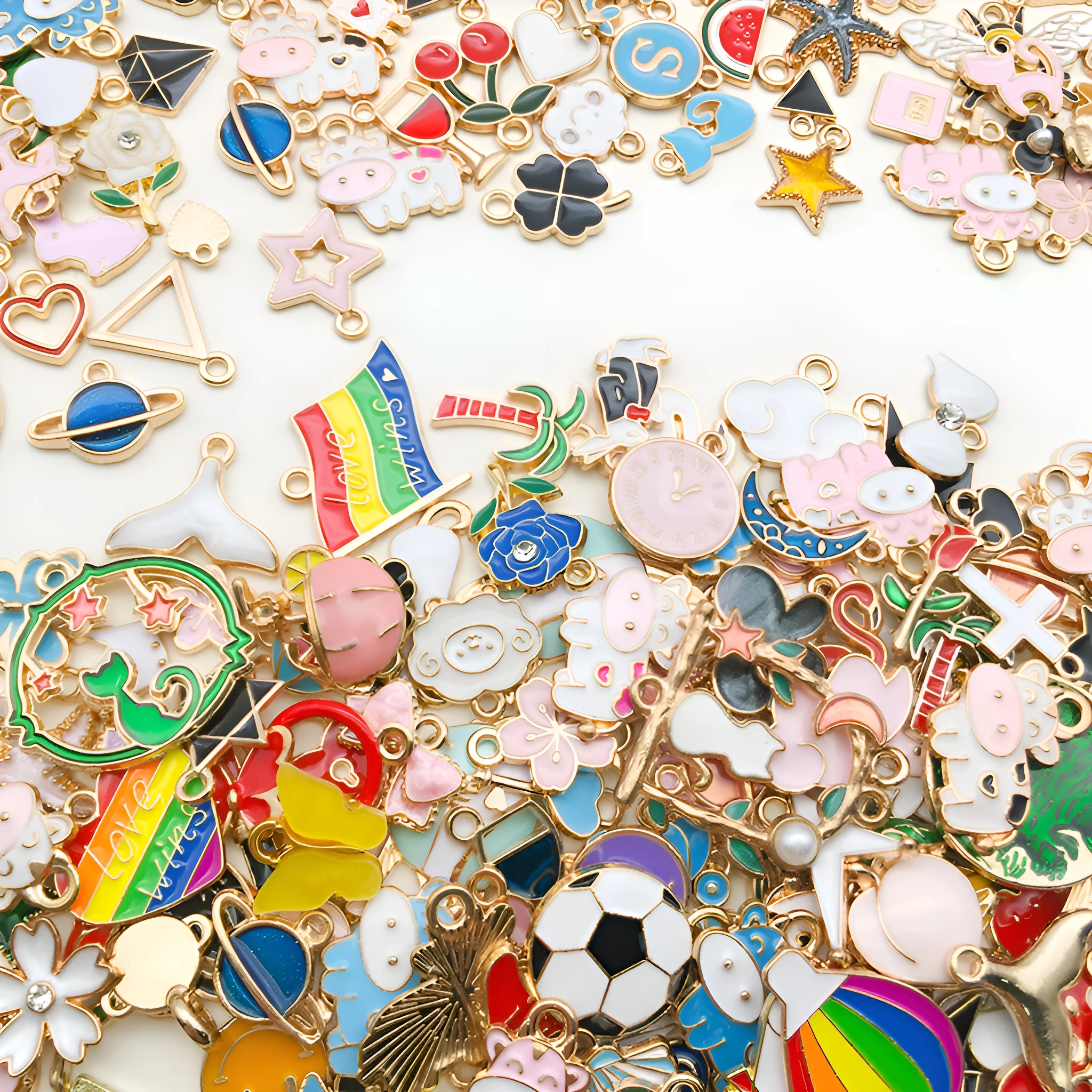 20/30/40/50pcs Alloy Enamel Golden Plated Charms Various Mixed Pendants For DIY Bracelet Necklace Jewelry Making Accessories