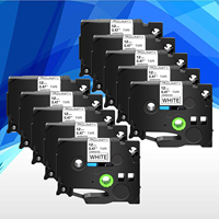 5/10PK Black on White 6-24mm Laminated Label Tape TZe TZ 221 231 241 251 Compatible for Brother P-Touch PT-D400  PT-E100 PTH110