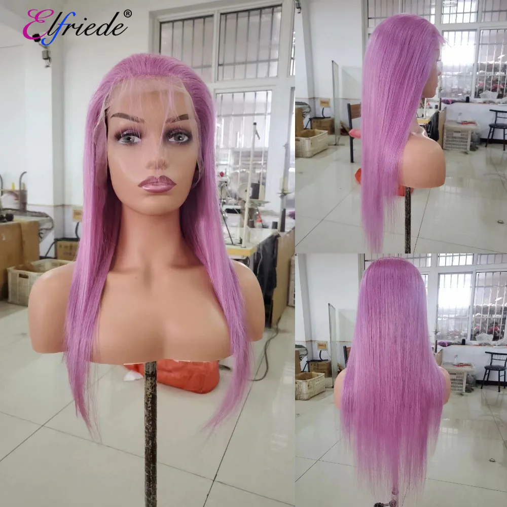 

Elfriede #Light Purple Straight Lace Front Wig for Women Colored Wig 4x4 13X4 13X6 HD Lace Frontal Wig 100% Remy Human Hair Wigs