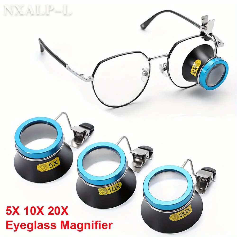 Eyeglass Magnifier 5X 10X 20X Clip-On Eye Loupe Magnifying Lens Portable Eyepiece Process Operation Watchmakers Repair Tool