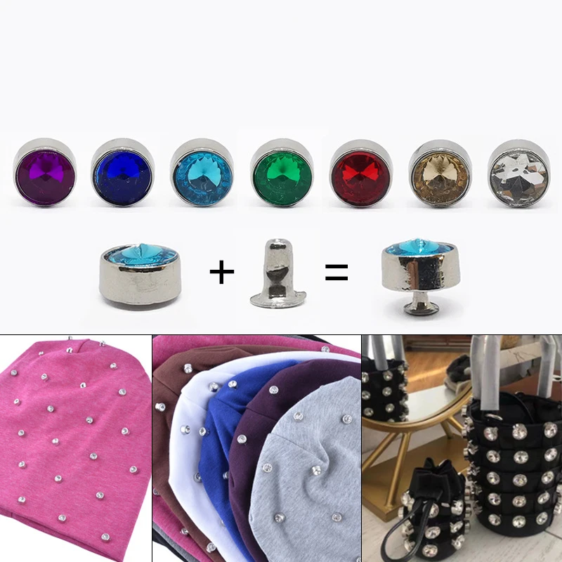 2-10Sets Crystal Trim Rivets Rhinestone Punk Garment Rivets Studs For DIY Crafts Clothing Bag Leather Shoes Handcraft Decor