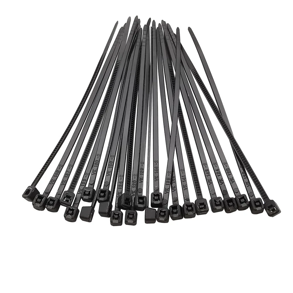 100Pcs Black Cable Ties Self-locking Plastic Nylon Wire Cable Zip Tie Clamps Assorted Size Fastening Ring 3x80mm 4x150mm 5x200mm