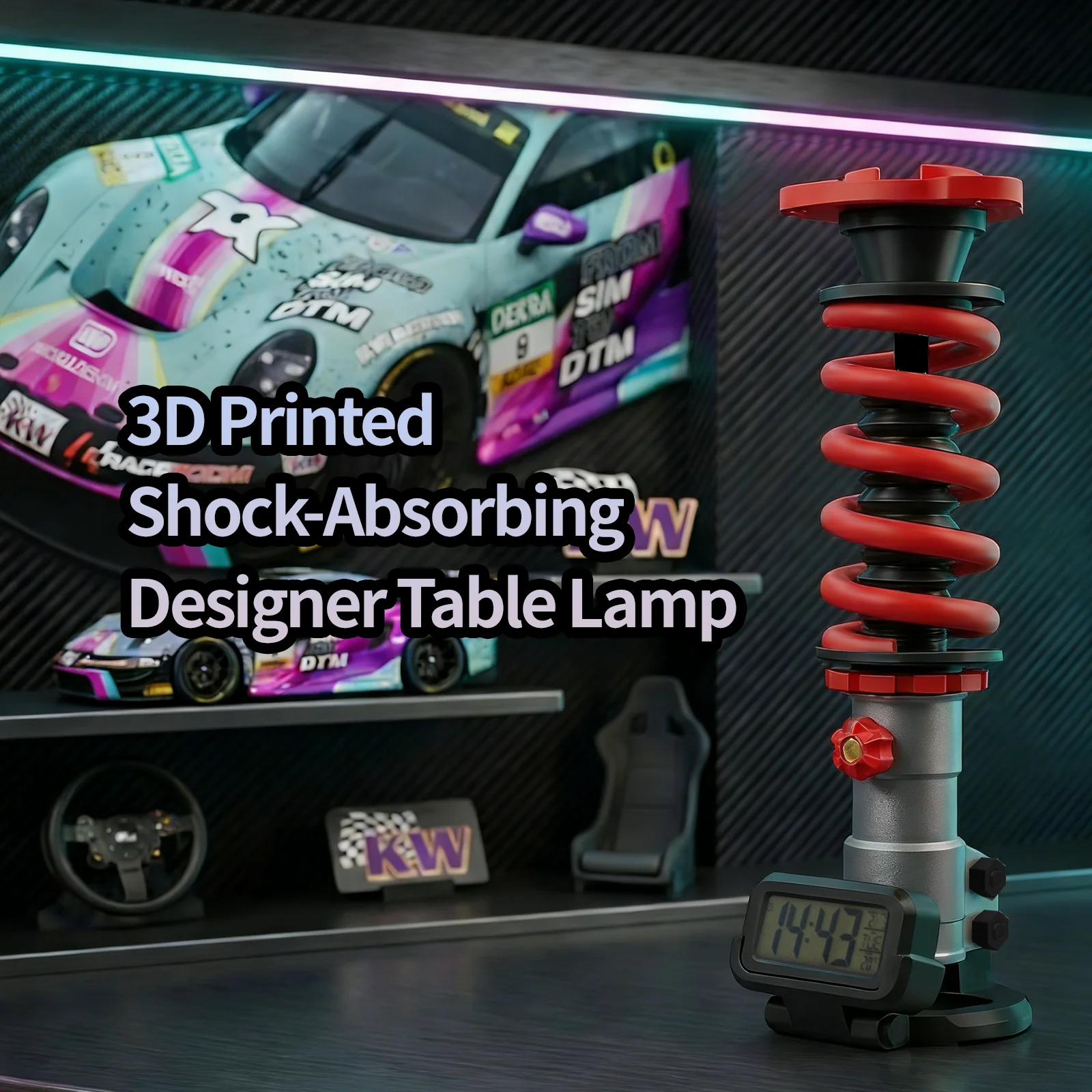 

Premium 3D Printed Shock Absorber Desk Lamp, Adjustable Light for Home Office & Car Interior Decor