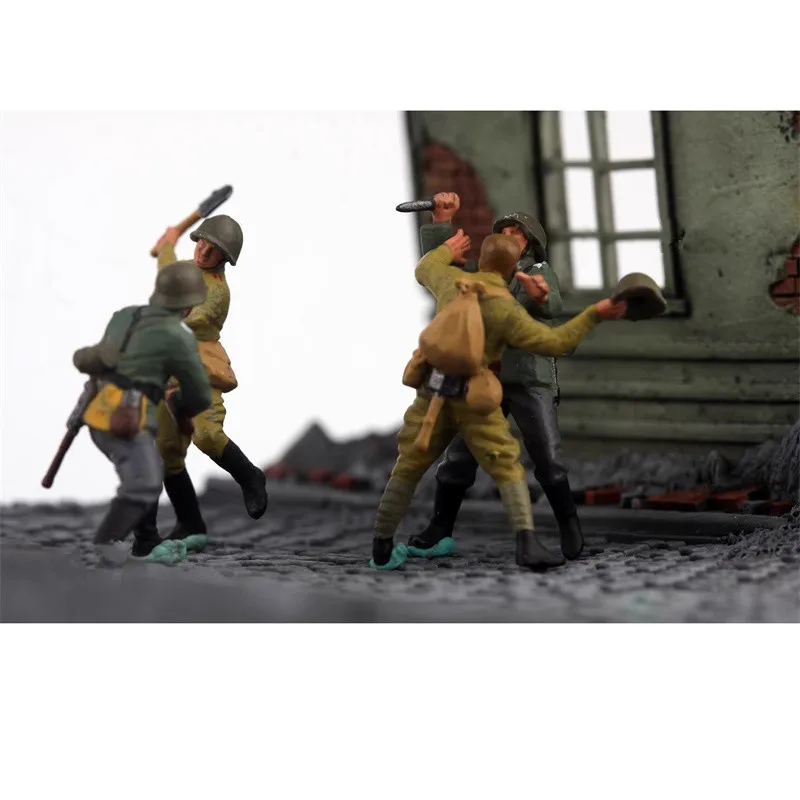 Modelo 1:72 pintado, 4 Uds., mano a mano, combate en el campo de batalla, figuras de acción de soldados, accesorios de escena DIY, exhibición de colección