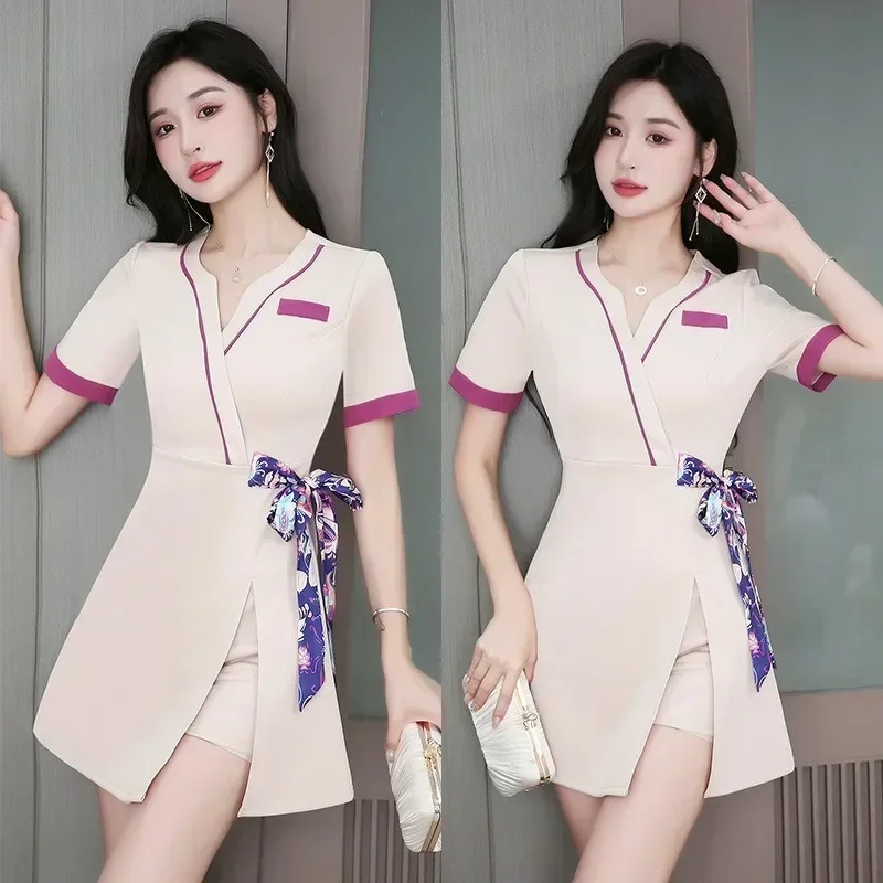 

Униформа косметолога для спа-массажа, женская униформа для салона красоты, официантка, леггинсы, клиническая униформа для женщин, женское платье