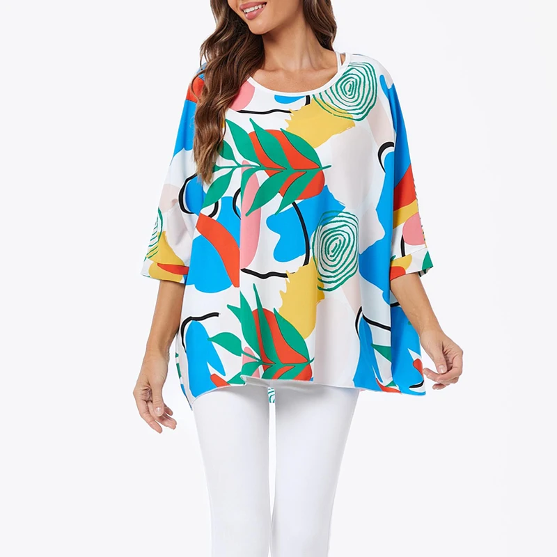 BHFlutter 4XL 5XL 6XL Plus Size Women\'s Shirt 2023 New Print Sexy Summer Top T-shirt Casual Chiffon Shirt