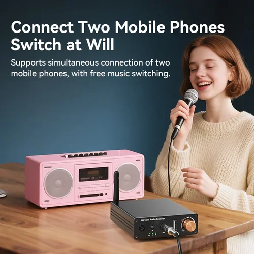 Imagen 2 del producto Receptor de Audio Bluetooth 6,0 3,5mm AUX RCA USB 6,5 MM micrófono Karaoke música adaptador inalámbrico con Control remoto IR para TV PC