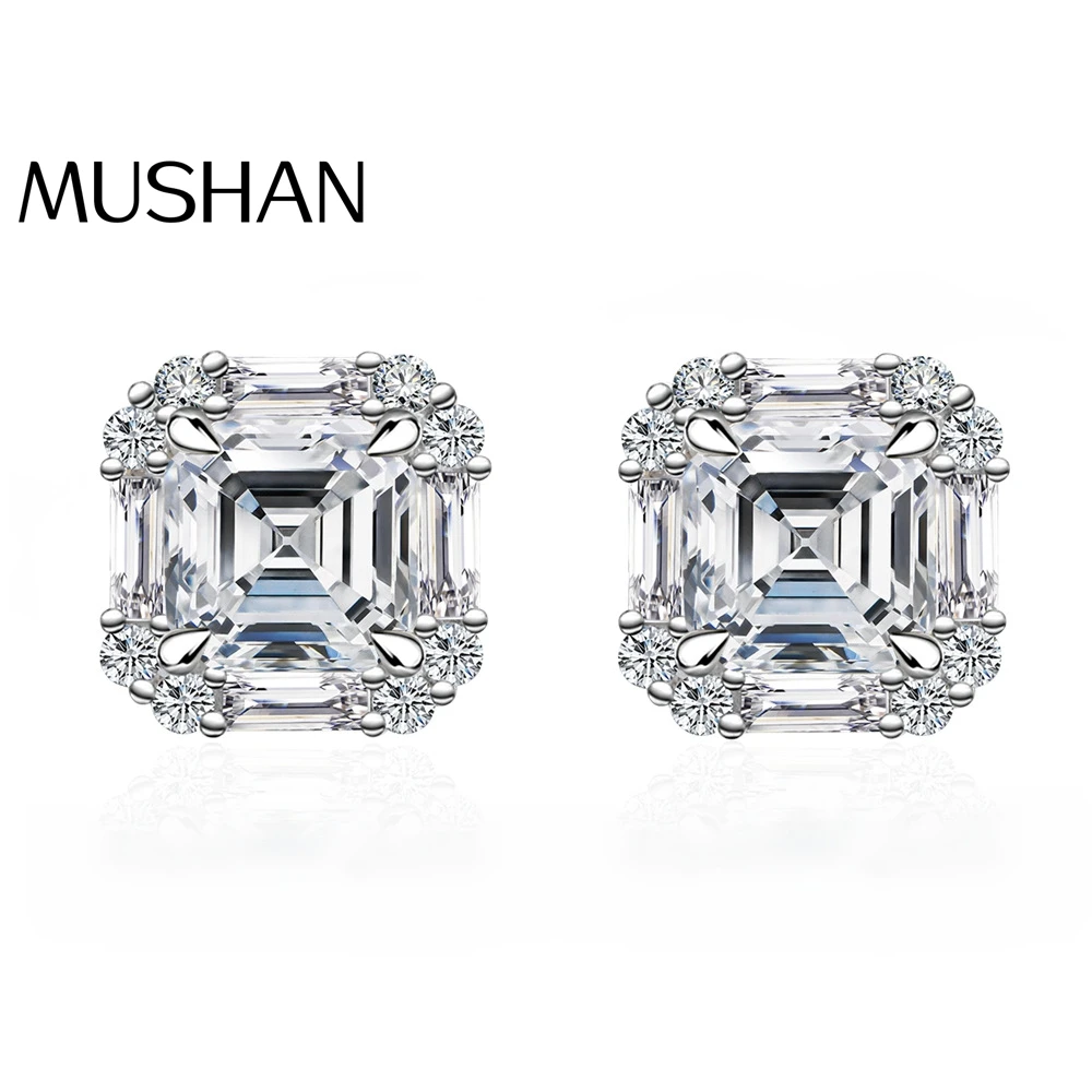 

MUSHAN Brand Jewelry 1 Carat 6*6mm Square Aschemosam Diamond Stud Earrings For Women S925 Pure Silver Jewelry