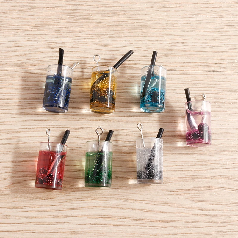 Tusember 10 Stück Harz-Anhänger in Form von Sprudelwasserflaschen, Saft- und Milchtee-Flaschen für Schmuck, DIY-Ohrringe, Halsketten und Schlüsselanhänger – Detail 1