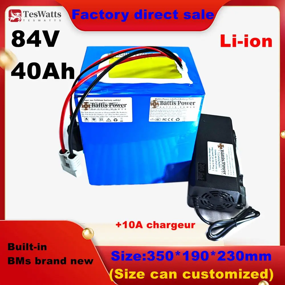 Batterie lithium-ion, 84V, 40Ah, 23S BMS, avec chargeur 10A, pour camping-car sicile, voiturette de golf, nettoyeur de sol, 3500