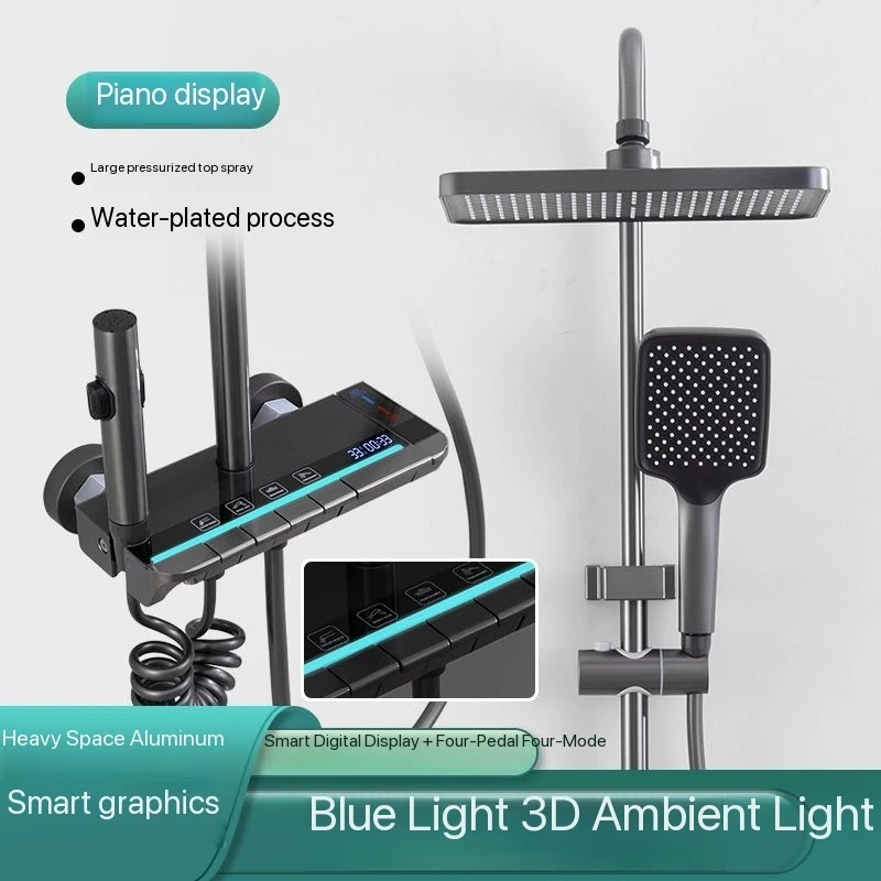 

Home Hotel Apartment Rental Bathroom Toilet Washroom Shower Digital Display Ambient Light Water Pressure Power Generation Hot and Cold Aluminum Shower Set Complete Set New High-End Fashionable Technology Modern Shower Set