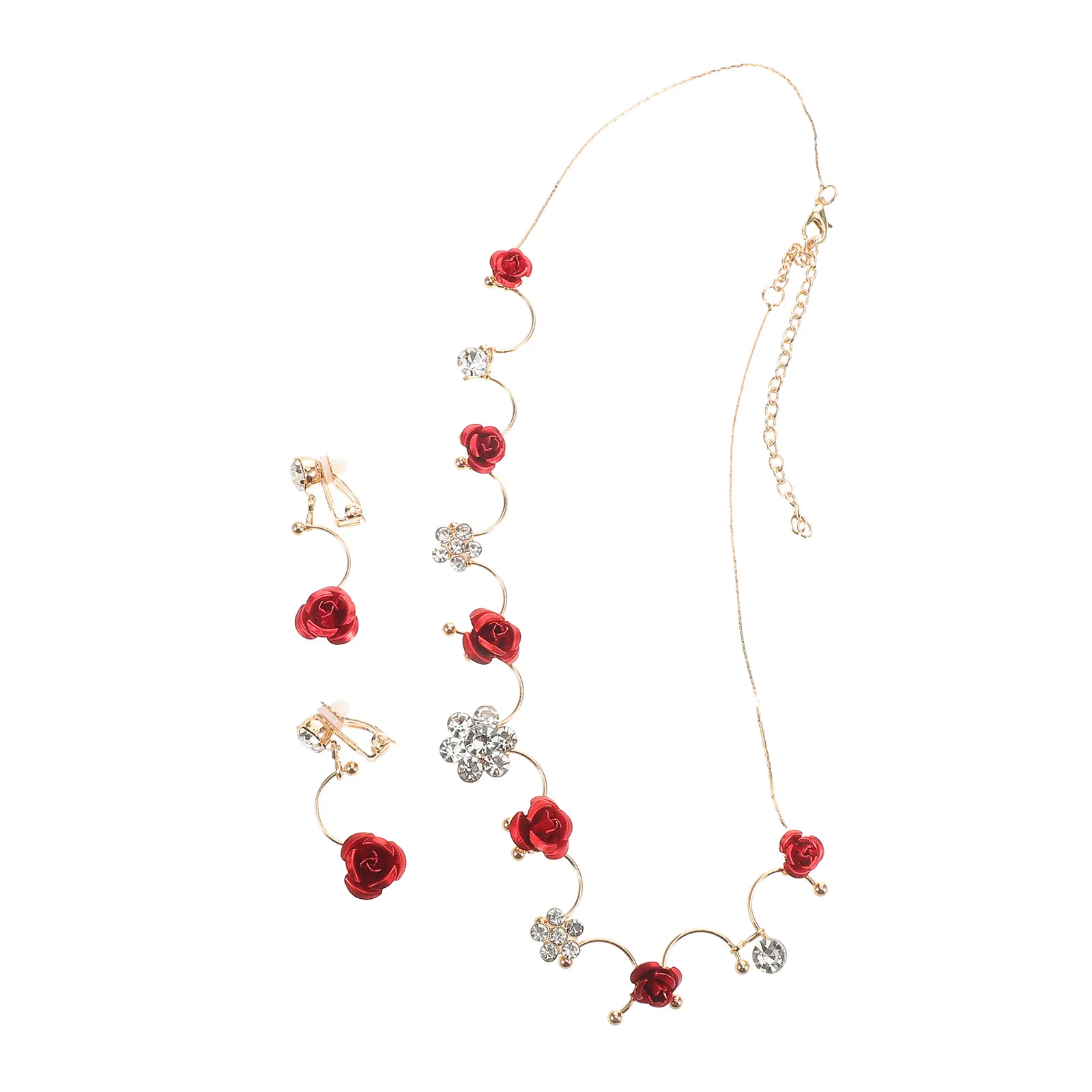 Set di gioielli per bambini Collana con fiori rossi Orecchini Lega di plastica Accessori per ragazze affascinanti per spettacoli di spettacoli
