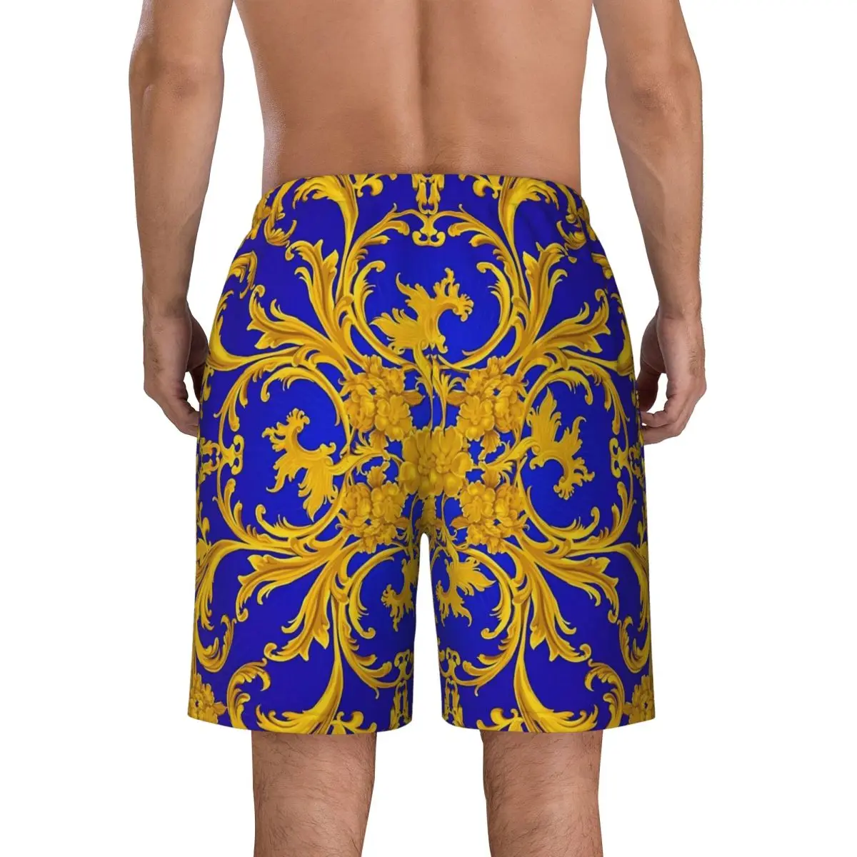 Baroque Print Board Shorts Summer Blue and Gold Sportswear Board Short Pants Man Fast Dry Hawaii Printed Large Size Swim Trunks