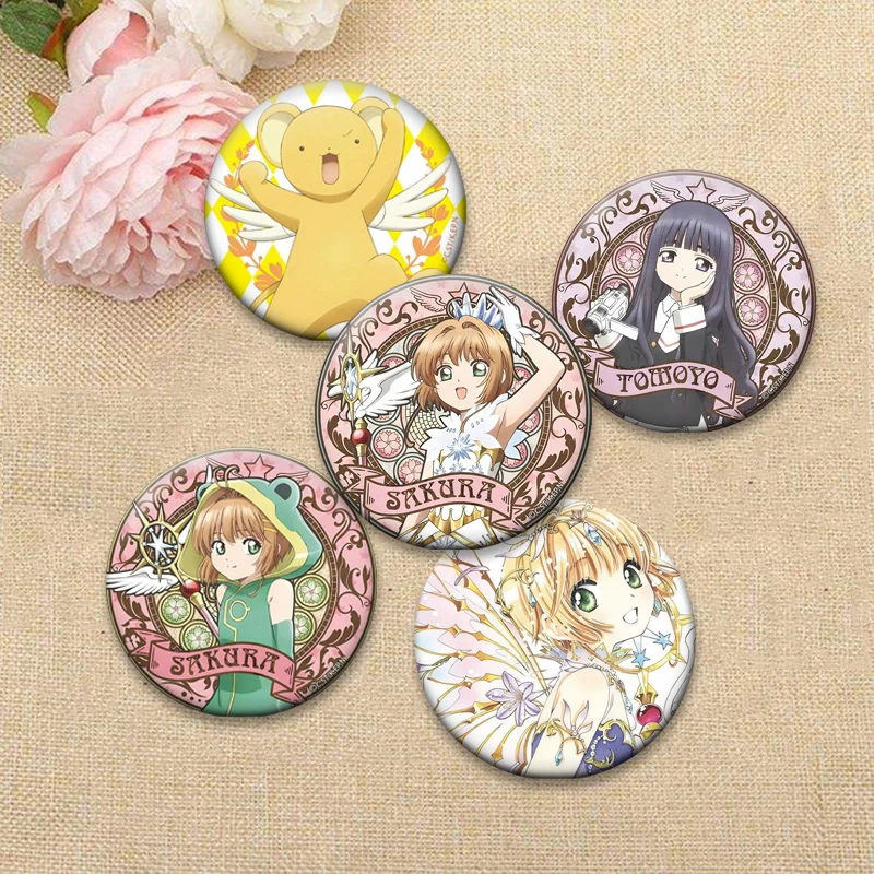 Anime Cardcaptor Sakura Button Pins Cute Cartoon Girl Round Brooch KINOMOTO SAKURA,Li Syaoran Comic Badge for Backpack Accessory