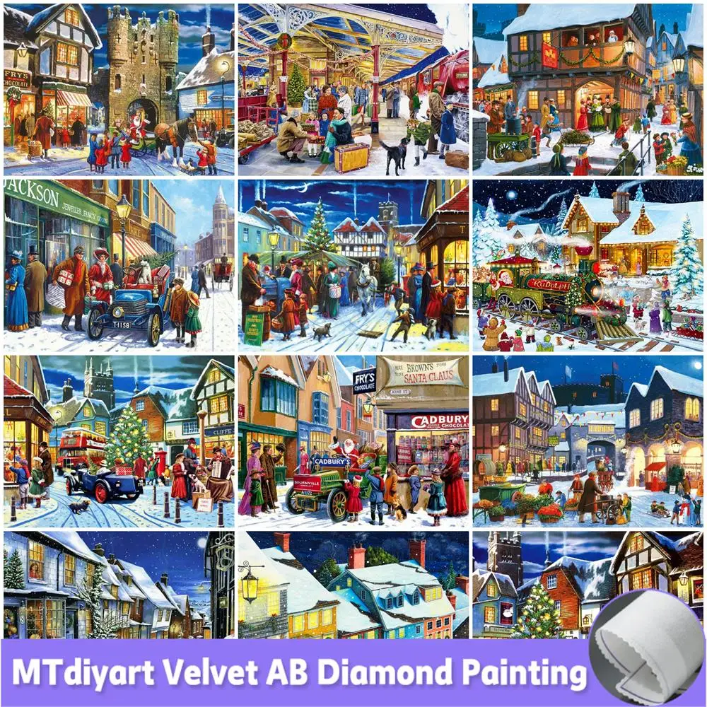 

AB New Diamond Painting House Street Cross Stitch Portrait Diamond Mosaic Landscape DIY Embroidery Winter Christmas Gift