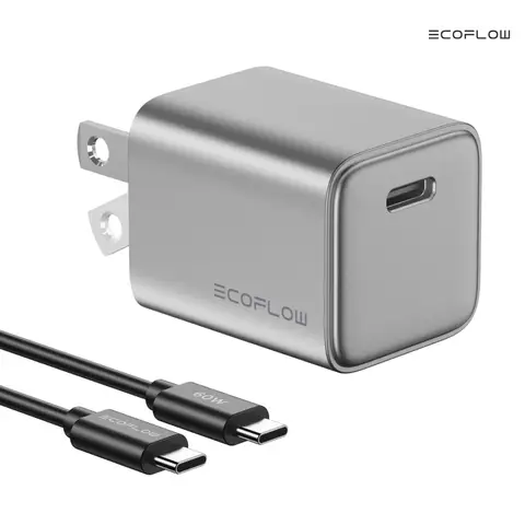 ECOFLOW USB C Charger, Rapid 20W/30W/65W GaN Type C Charging Block with Foldable Plug, Compatible with iPhone((USBC Cable Inclu)