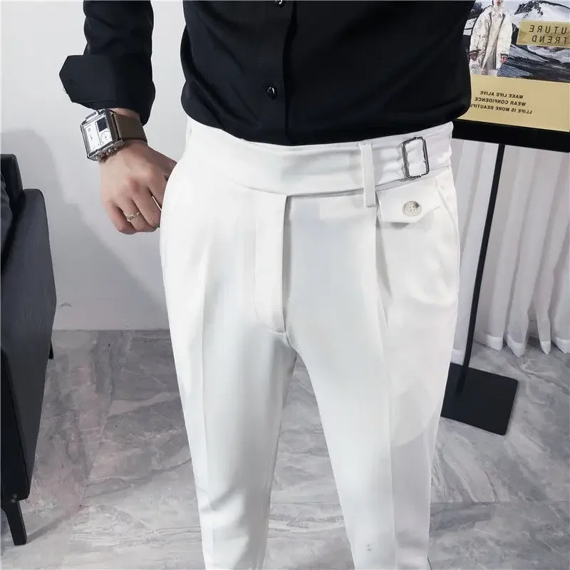 

2023 Spring Autumn New Men Solid Color Dress Pants Slim Straight Casual Suit Pants Male Business Little Feet Business Pants F150