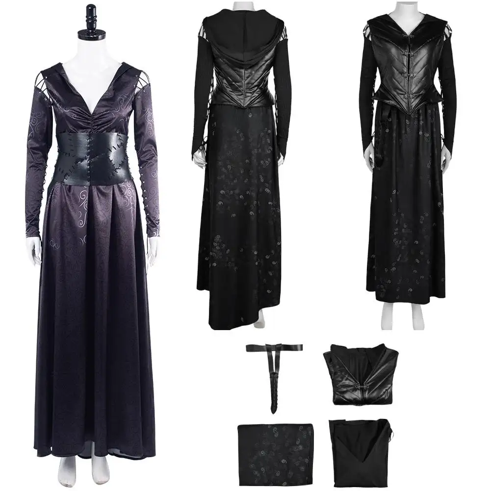 

Bellatrix Movie Lestrange Black Dress Cosplay Disguise Costume Adult Women Girls Fantasy Outfits Halloween Carnival Party Suit