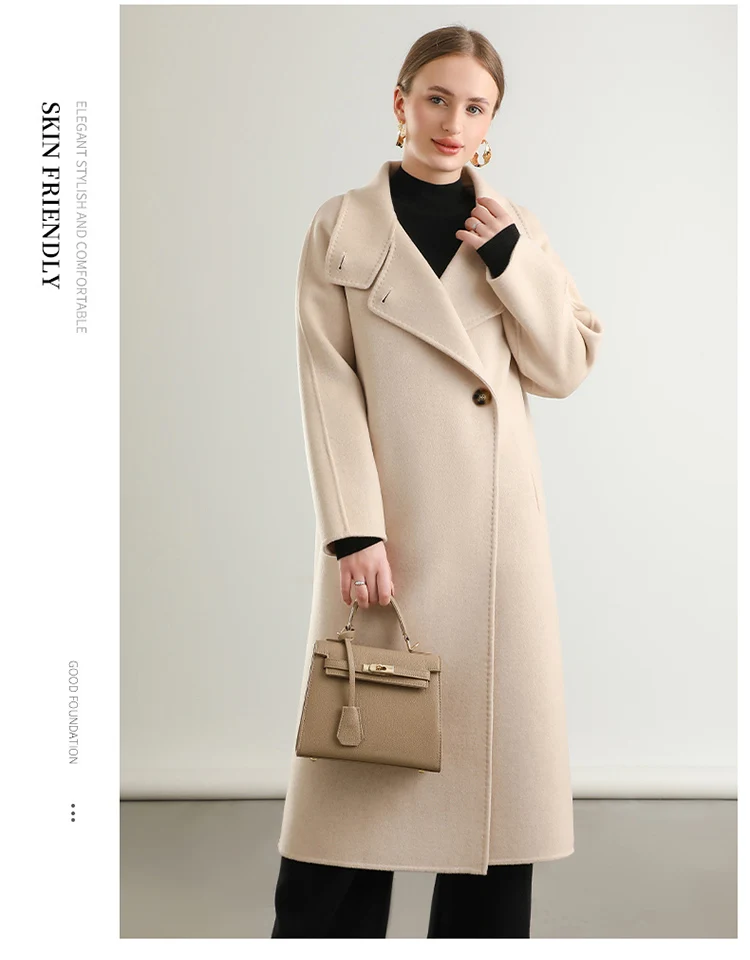 Pure Wool Trench Coat 100% Woolen Overcoat Dense Fabric New Women Turn-down Collar Handmade Long Coat Winter Jacket #20