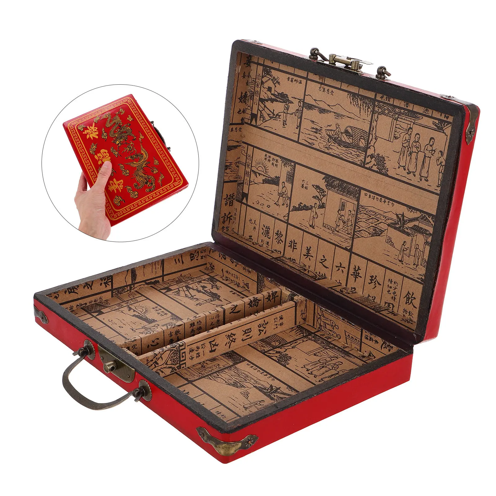 

Vintage Chinese Mahjong Box with Handle Large Capacity Sturdy Storage Case for Mahjong Sets Household Games Travel Organizing