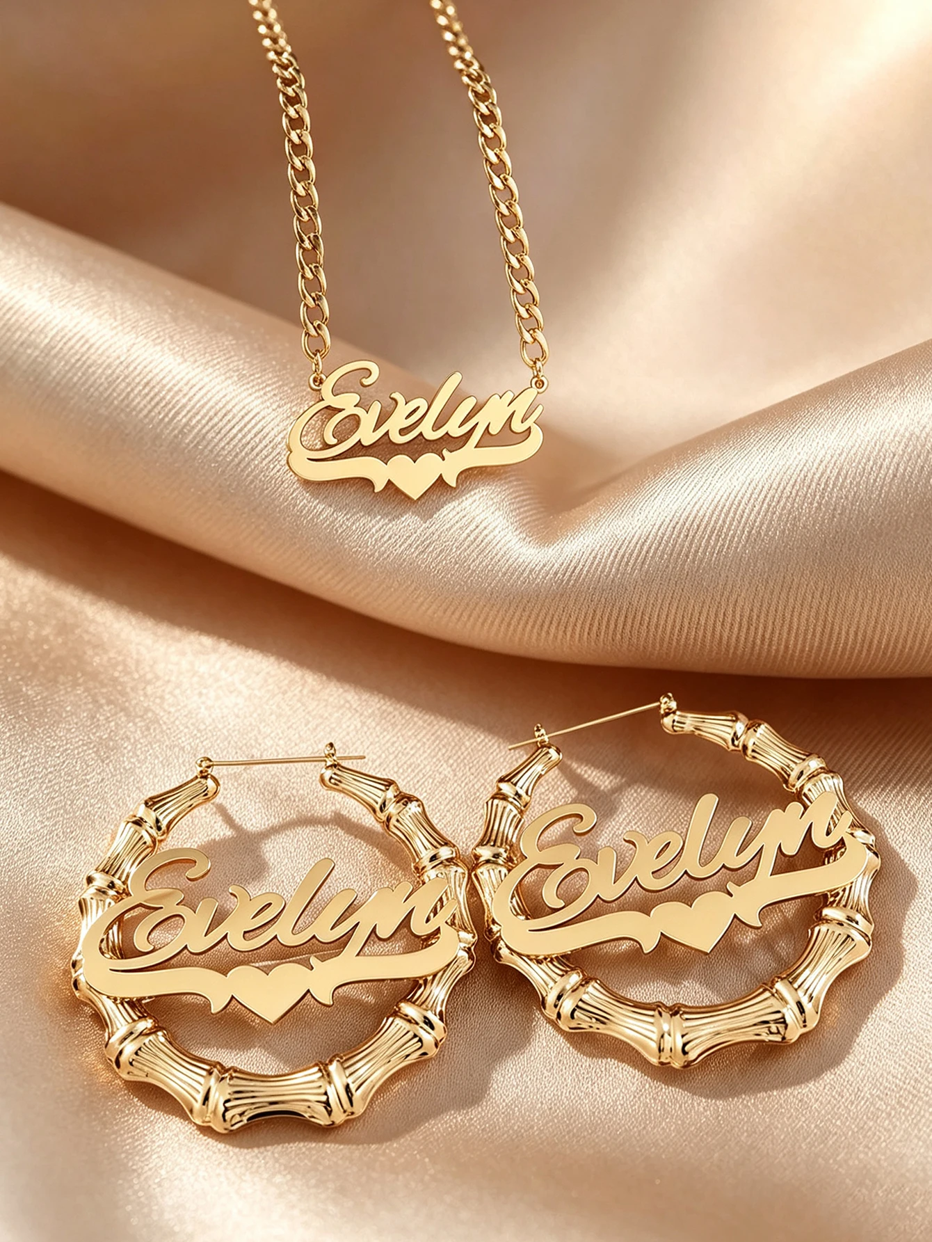 DIY custom women's name necklace earring set, length 45 centimeters, customizable name, simple daily style, products include gif