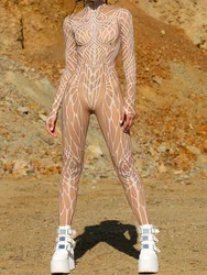 Women Psychedelic Mesh Cosplay Jumpsuit Halloween Catsuit Mesh Festival Party Zentai Suit Rave Unique Suits Burning Man Bodysuit