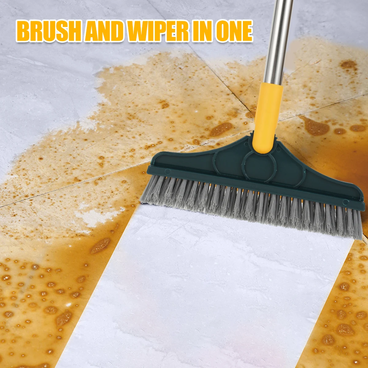 Floor Cleaning Brush With Silicone Scraper Adjustable Long Handle Floor Brush Magic Broom for Household Bathroom Cleaning Tool