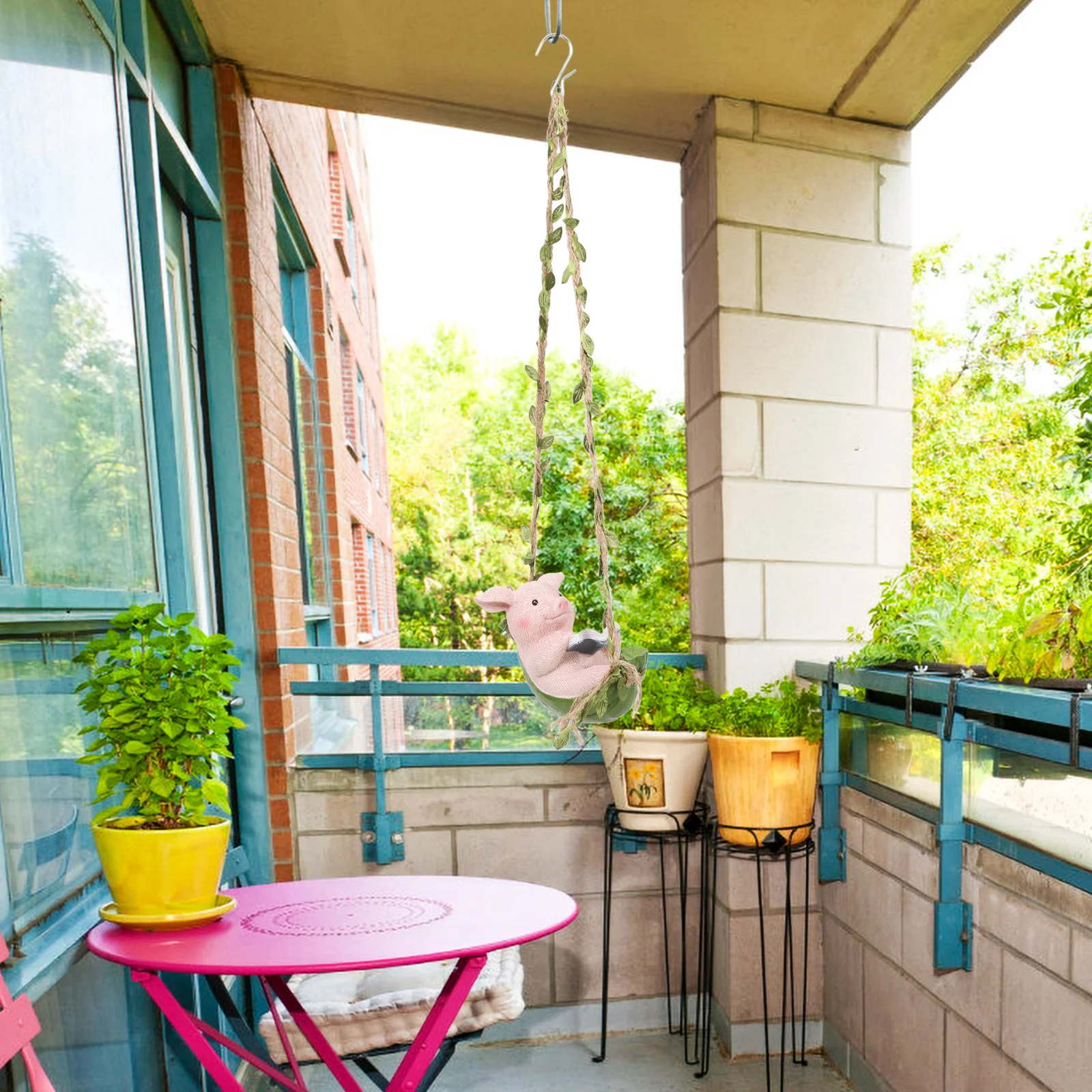 

Cute Resin Pig Swing Decoration for Garden Yard Balcony Outdoor Landscape Hanging Decor Porch Courtyard Ornament