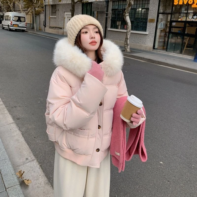 معطف كوري Y2K بأكمام طويلة مع قلنسوة وياقة من الفرو الصناعي سترة هاراجوكو للسيدات غير رسمية لطيفة وجميلة ملابس خروج للفتيات