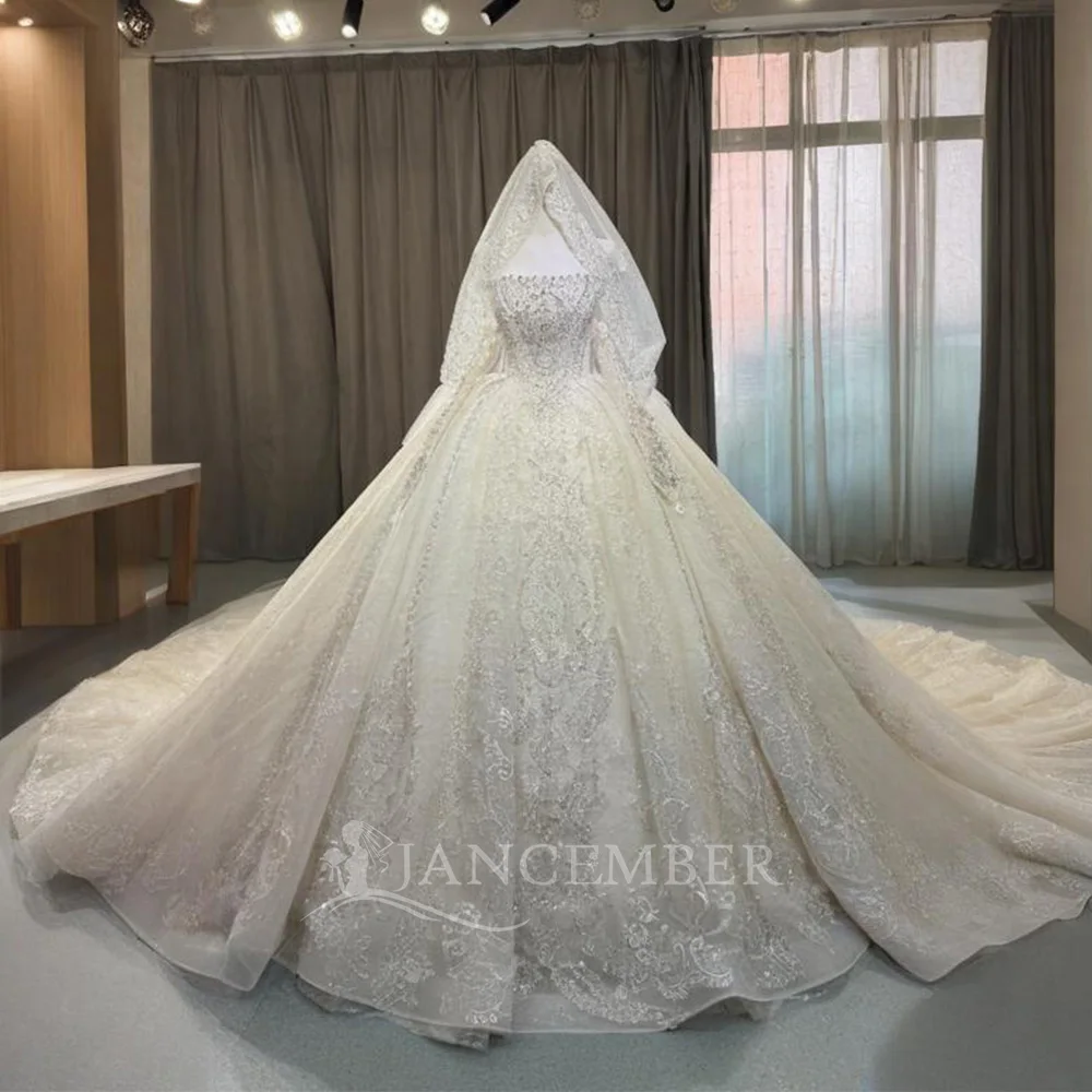 

Ball Gown Wedding Dresses Elegant Long Sleeves Customized Chapel Train Vintage Lace Princess Bridal Gowns свадебное п
