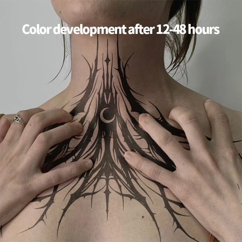 الوشم المؤقت الأمريكي الظلام القمر شريط عصير الأعشاب الوشم التصحيح كامل الظهر دائم مقاوم للماء وهمية الوشم هدية حفلة Y2k #2
