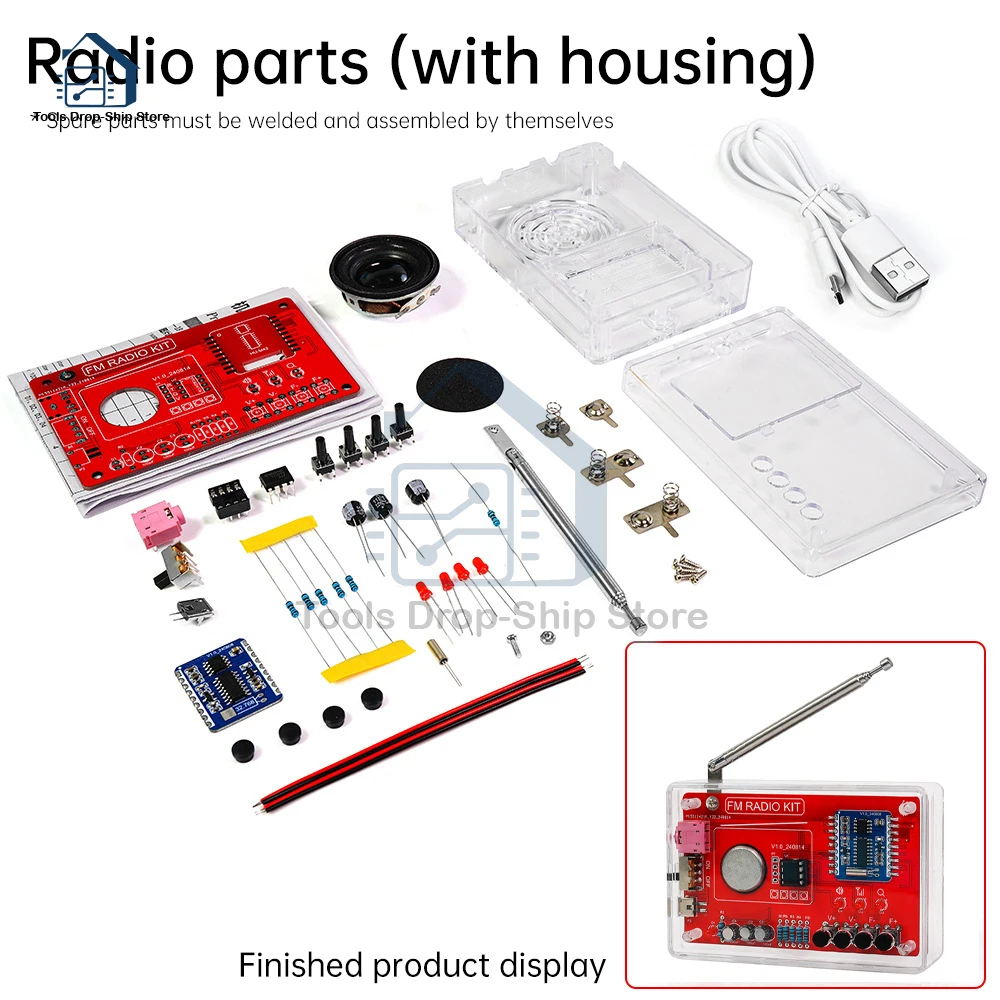 DIY FM Radio Electronic Kit Adjustable Frequency 87-108KHz Digital Display DIY Soldering Project Practice Solder RDA5807