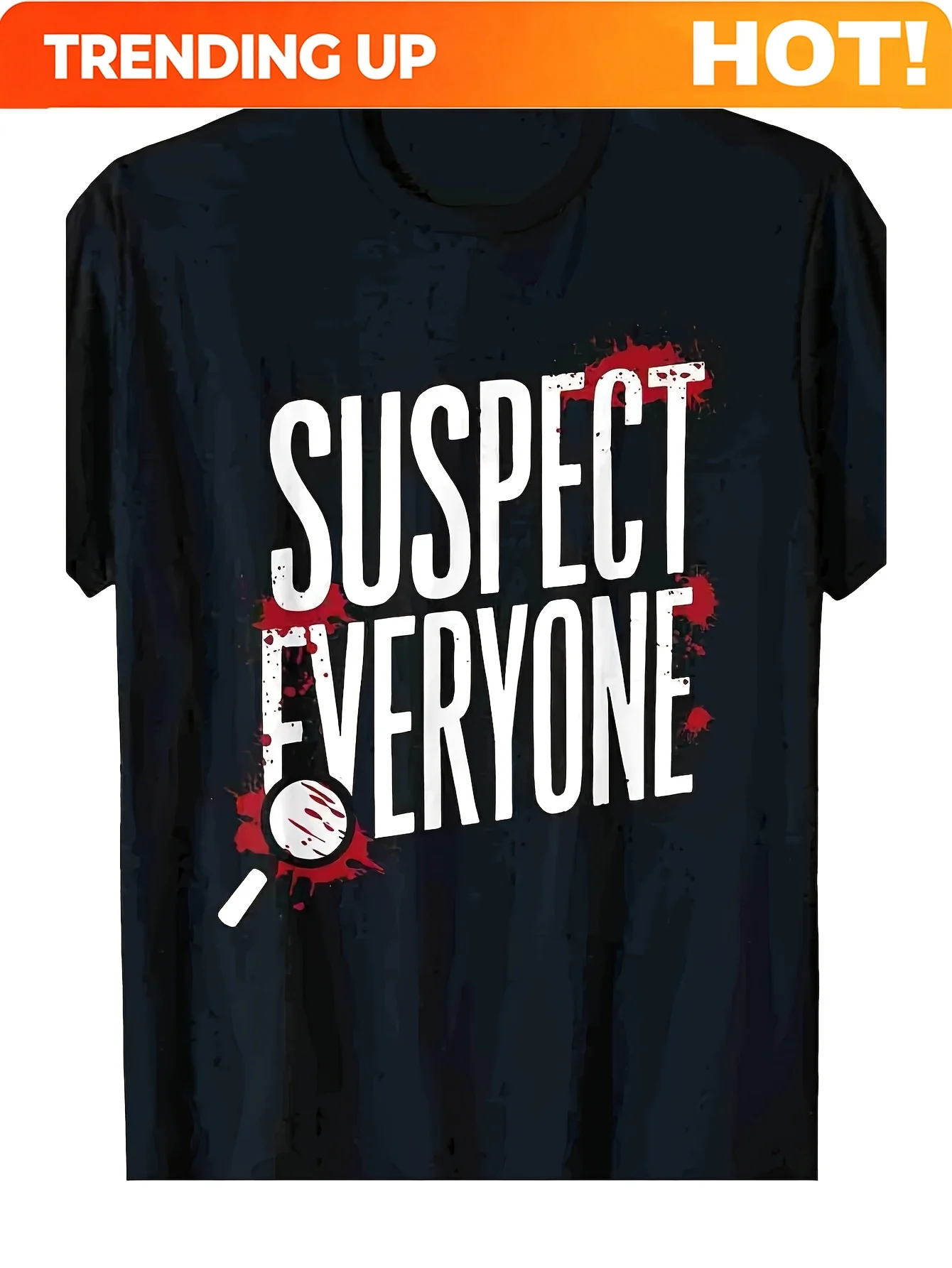 Men'S Murder Mystery Party T-Shirt | Suspect Everyone Detective Theme with Blood Splatter Print & Microphone Graphic - Casual Ro