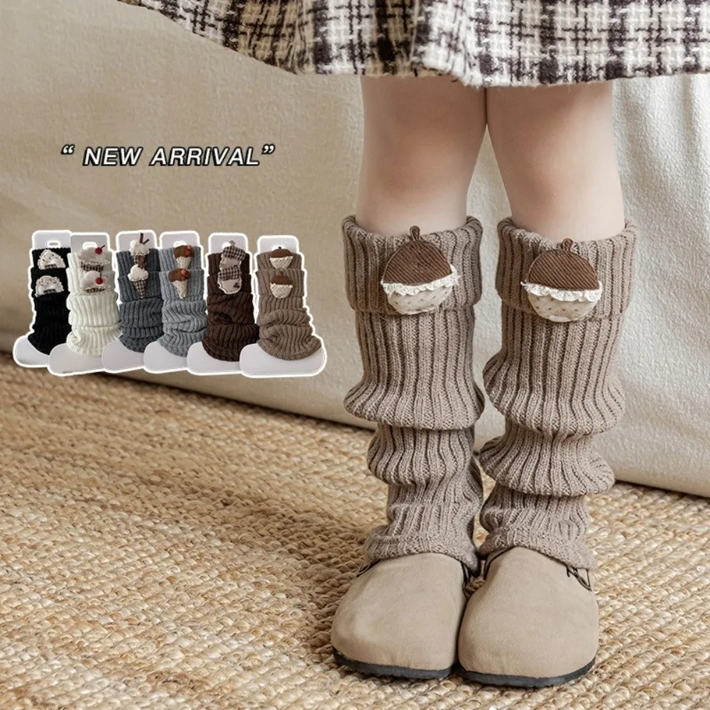 New Thickened Leg Warmers for Girls Knitted Lolita Children's Socks Ice cream Keep Warm Boot Covers Autumn and Winter