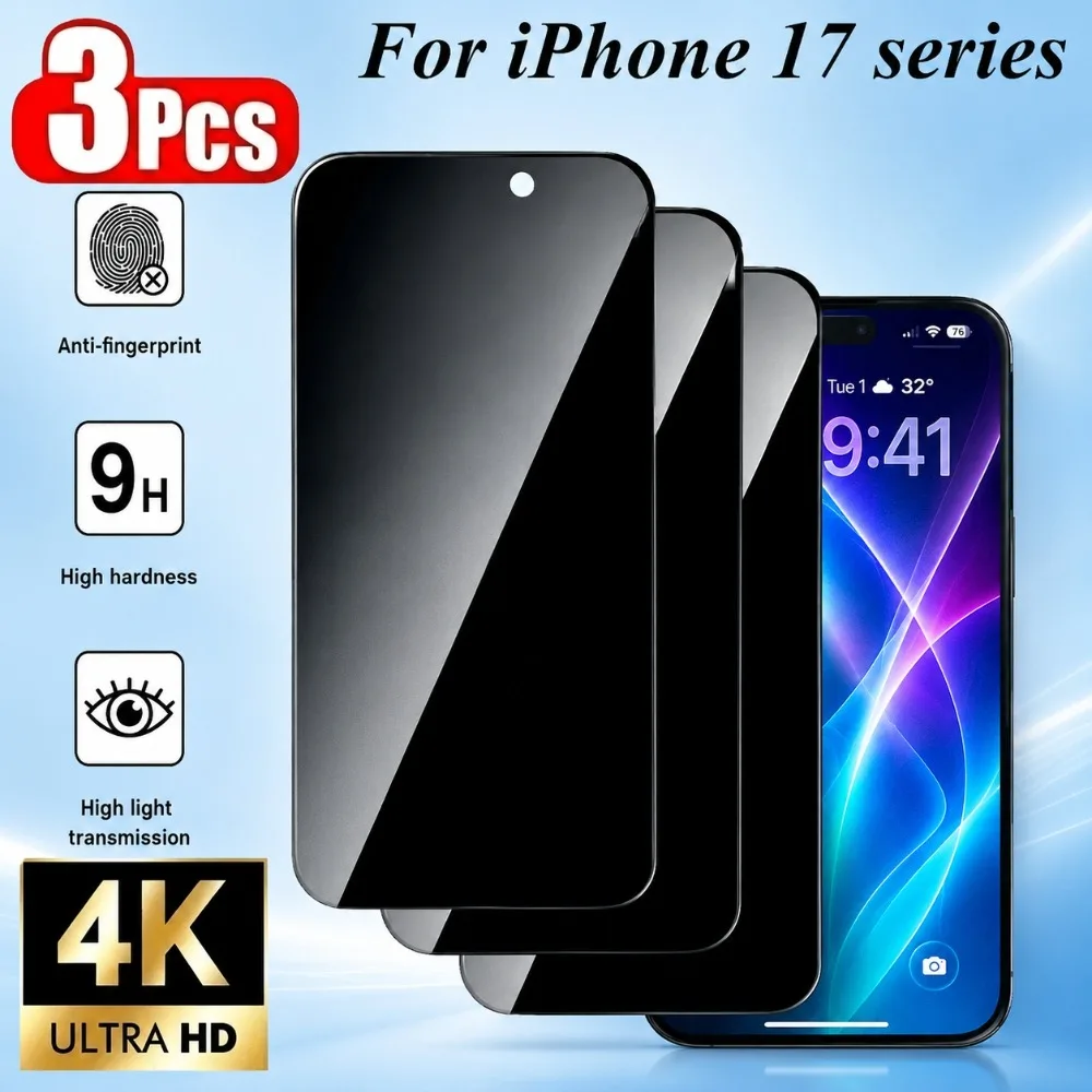

3Pcs Anti Spy Tempered Glass for iPhone 17 16 15 Pro Max Air 16e 17e 15 14 Plus 14 13 12 11 Pro Full Coverage Screen Protector