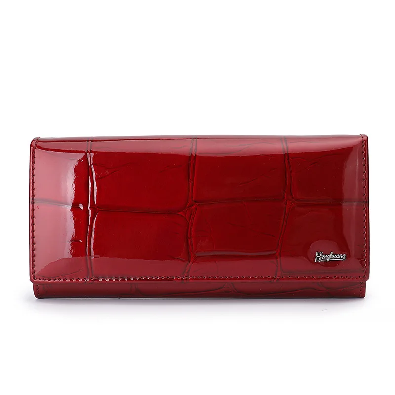 Western Patent Leather Stone Pattern Magnet Hasp Women Wallet Fashion Large Capacity Cark Holder Purse for Ladies