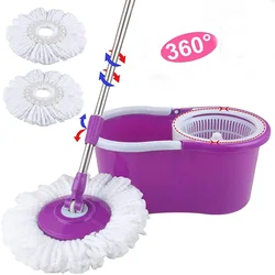 360° Rotating Head Easy Magic Floor Mop Bucket Stretchable Ultra Slim Mop 2 Head Microfiber Spinning