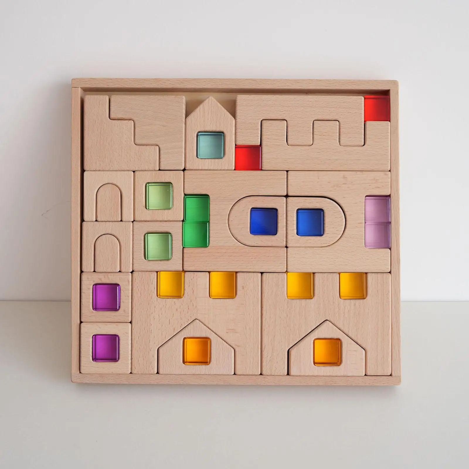 

Wooden Building Blocks Development Toy Early Education 3D Building House Colorful Acrylic Gemstone Block Set for Teaching Props