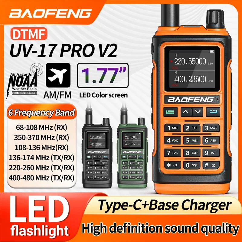 BaoFeng UV-17M Walkie Talkie Multi Band Wireless Copy Frequency 999CH NOAA Handheld Type-C Long Range Two Way Ham Radio UV-5R K5