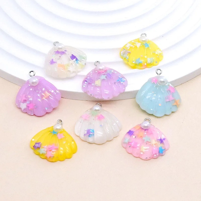 10pcs Star Shell Resin Flatback Earring Charms Cartoon Sea Shell Pendant For Earring Keychain Accessory Diy Jewelry Making