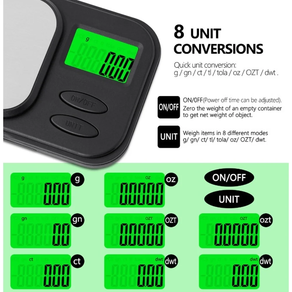 Electronic Jewelry Scale Compact 0.01g Resolution Gram Scale for Gold Silver For weighing LCD Backlit Display 10x6.5x2.3cm